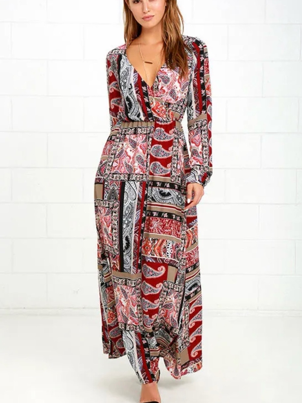 Lulu's Red Paisley Patchwork Maxi Dress